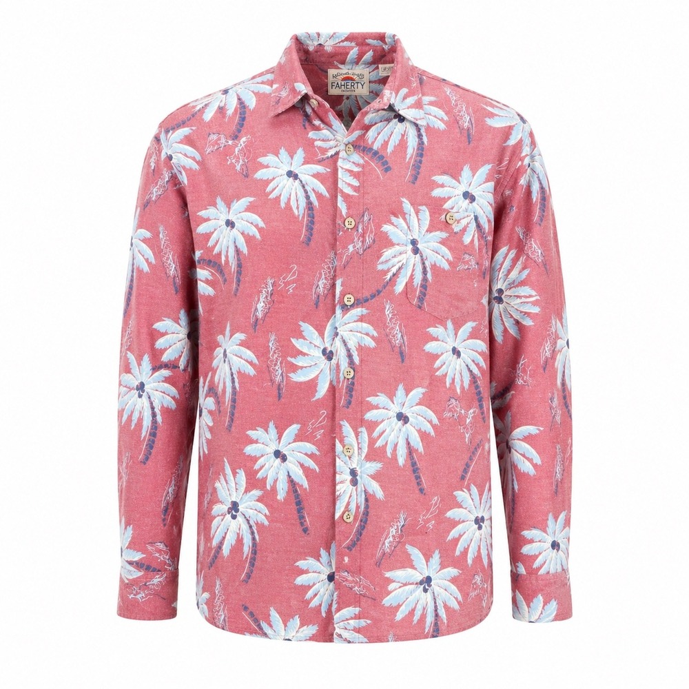 Faherty Brand Shirt L Palm Print Button Down Coastal Summer Resort Island Travel